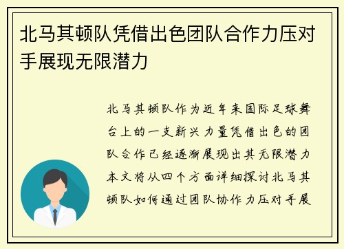北马其顿队凭借出色团队合作力压对手展现无限潜力